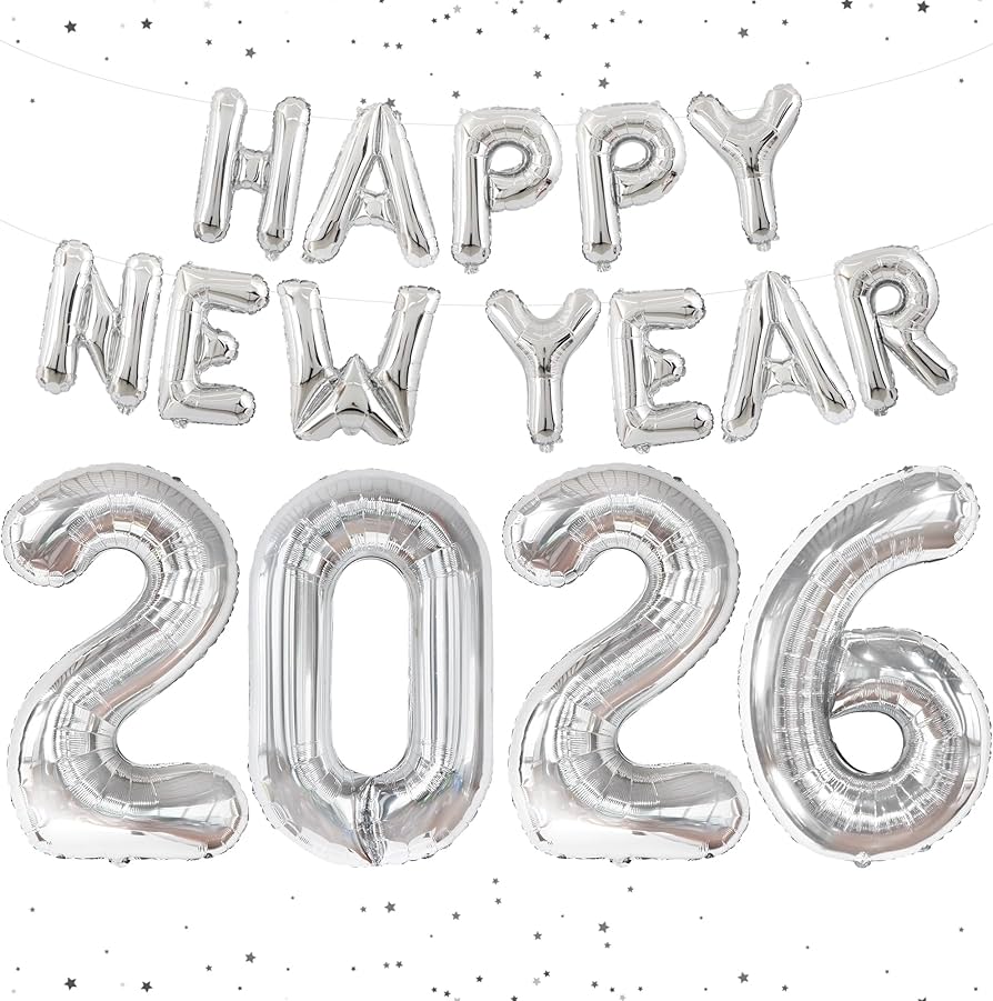 HAPPY NEW YEAR 2026 Silver Mini Letter Balloon Set HAPPY NEW YEAR 2026 Silver Mini Letter Balloon Set